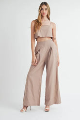 Hazel Blues® | MABLE Linen Mix Crop Cami and Wide Leg Pants Set
