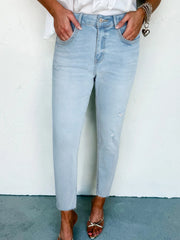 Hazel Blues® | Mid Rise Ankle-Length Distressed Skinny Jeans
