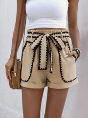 Hazel Blues® | Perfee Tied Contrast Trim Shorts