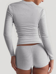 Hazel Blues® | Square Neck Long Sleeve Top and Shorts Set