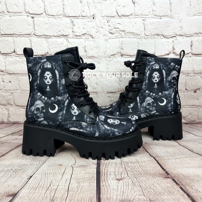 Goth Goddess chunky heel ankle boots