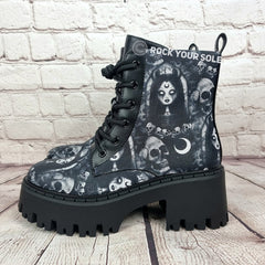 Goth Goddess chunky heel ankle boots