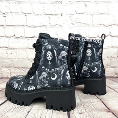 Goth Goddess chunky heel ankle boots