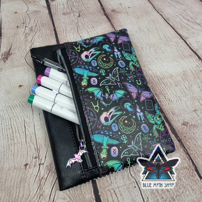 Neon Occult Skull Notebook with removable cover A5