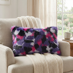 Plutus Green, Purple, Blue Northern Lights Animal Faux Fur Luxury Throw Pillow