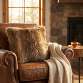 Plutus Light & Dark Brown Mountain Coyote Animal Faux Fur Luxury Throw Pillow