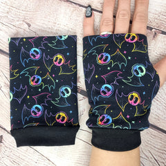 Rainbow skull bats fingerless gloves
