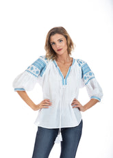 Salma Cornflower Embroidered Summer Blouse