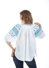Salma Cornflower Embroidered Summer Blouse