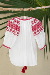 Salma Red Embroidered Summer Blouse