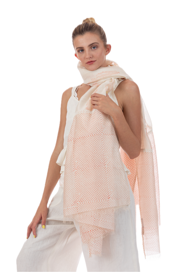 Sharmili Coral Silk Cotton Scarf