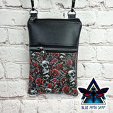 Skulls and Roses Faux Leather Phone Crossbody Phone Bag