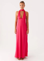 Alicia Satin Halter Maxi Dress Fuchsia