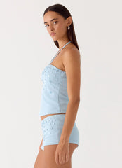 Bonita Button Top Pale Blue