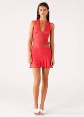 Calissa Haltherneck Mini Dress Coral