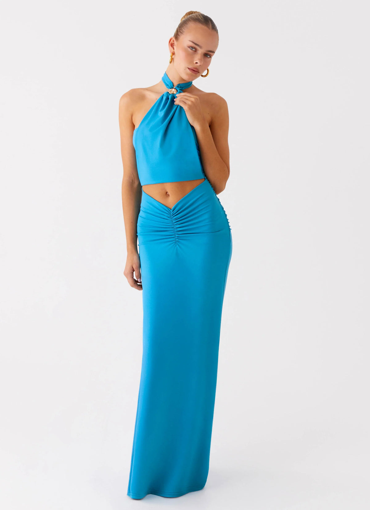 Chiquita Halter Maxi Dress Turquoise Blue