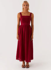 Brylin Linen Midi Dress Red