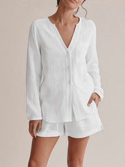 Hazel Blues® |  Notched Long Sleeve Top and Shorts Set