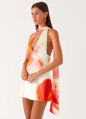 Alicia Satin Halter Mini Dress Mimosa Blossom