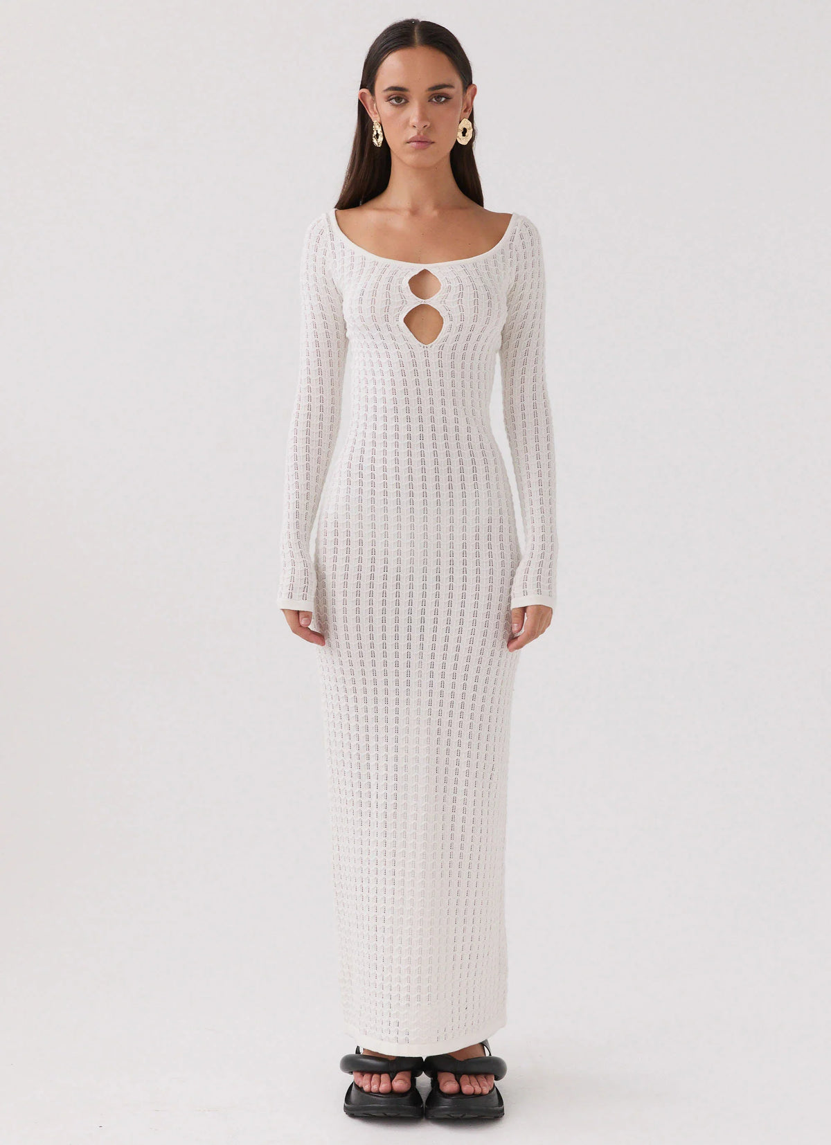 Crystal Cascade Knit Maxi Dress White