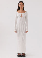 Crystal Cascade Knit Maxi Dress White
