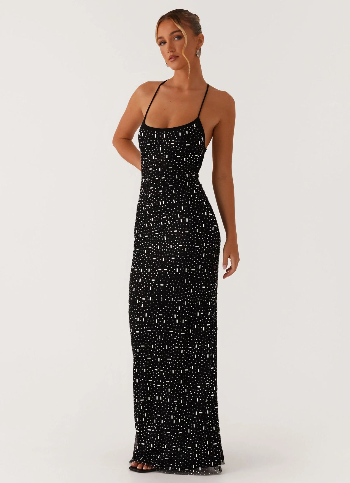 Cressida Rhinestone Mesh Maxi Dress Black
