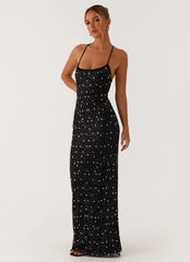 Cressida Rhinestone Mesh Maxi Dress Black