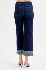 Hazel Blues® | RISEN Mid Rise Fit Crop Wide With Printed Cuff Jeans