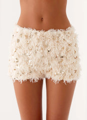 Candy Sequin Mini Shorts White