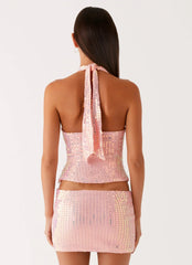 Been That Girl Knit Sequin Mini Skirt Iridescent Pink