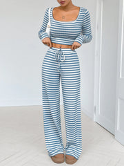 Hazel Blues® |  Striped Square Neck Long Sleeve Top and Pants Lounge Set