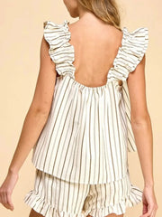 Hazel Blues® |  Ruffled Striped Tank and Shorts Set