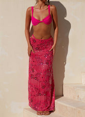 Corinna Low Rise Sequin Maxi Skirt Fuchsia
