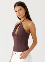 Allira Linen Halter Top Chocolate Drizzle