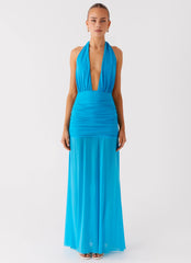 Dilemma Halter Maxi Dress Turquoise Blue