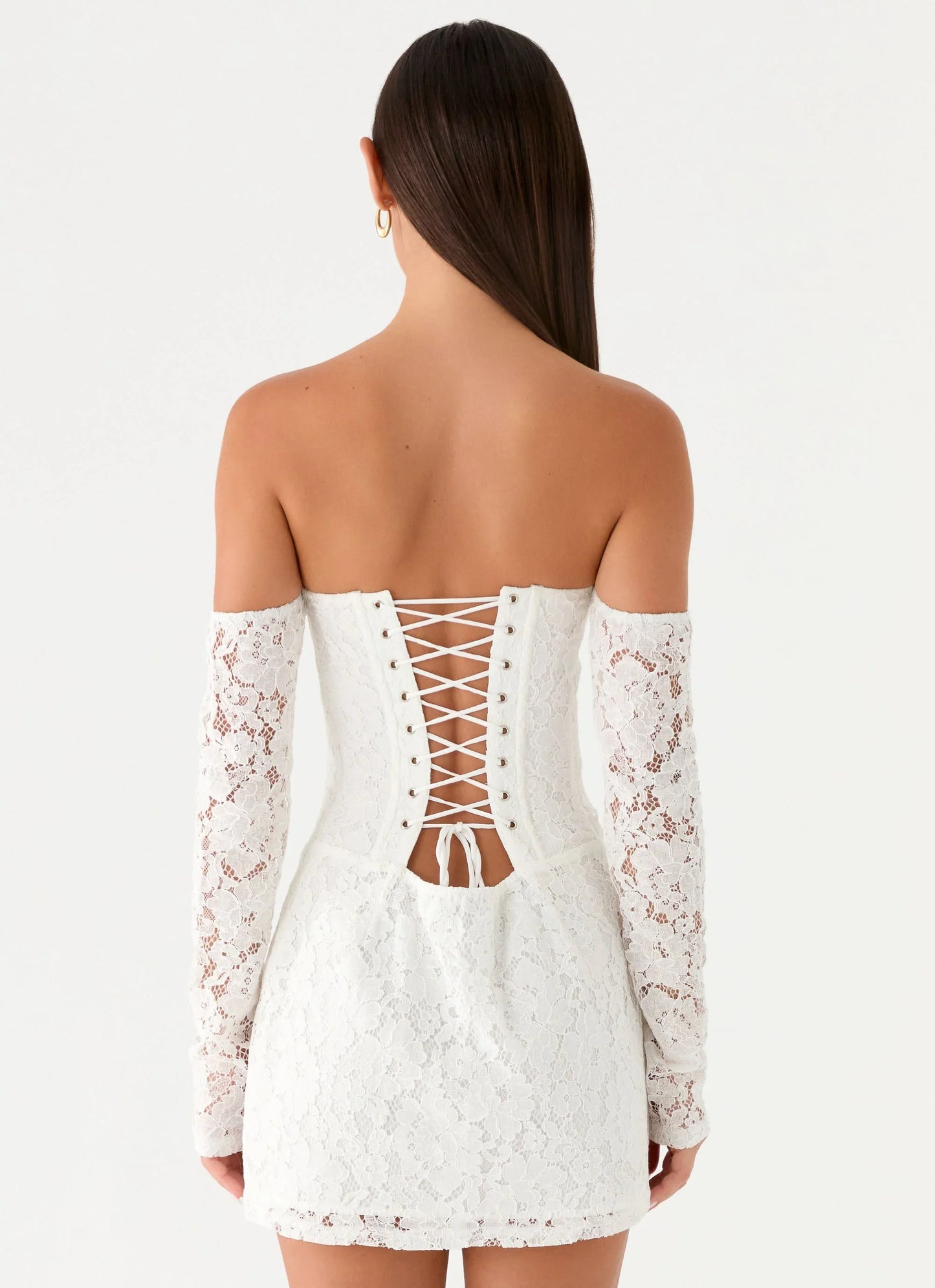 Already Know Lace Long Sleeve Mini Dress White