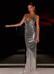 Billions Sequin Maxi Dress Mirror Silver