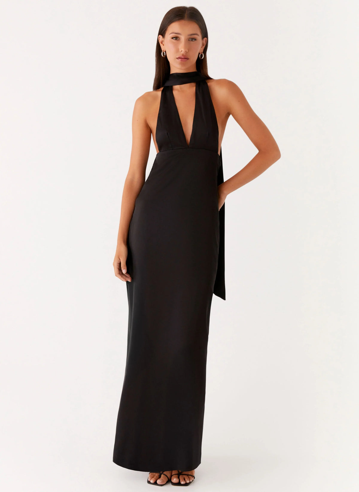 Alicia Satin Halter Maxi Dress Black