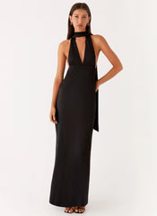 Alicia Satin Halter Maxi Dress Black