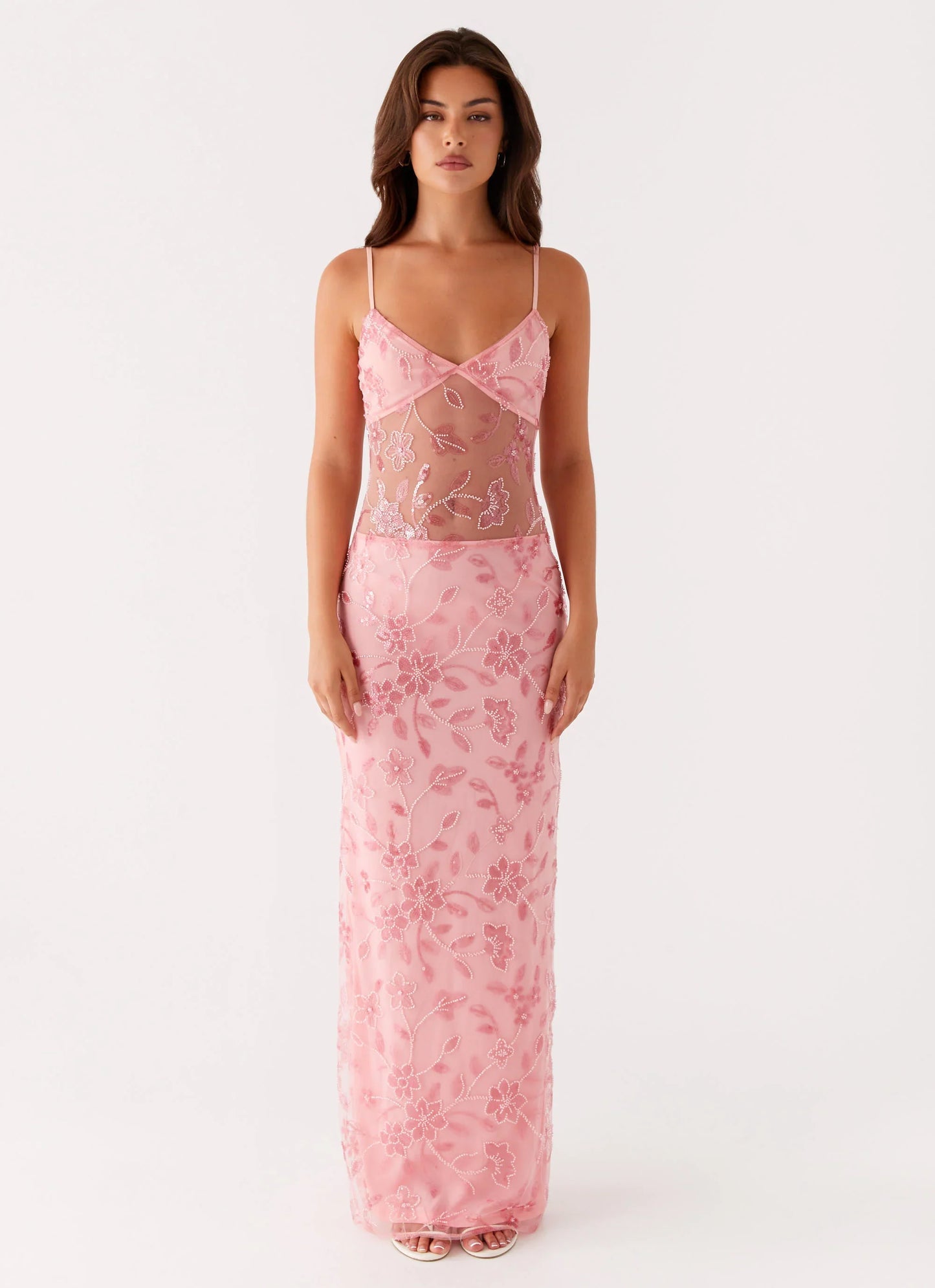 Akira Beaded Maxi Dress Pink Orange