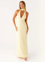 Alicia Satin Halter Maxi Dress Yellow