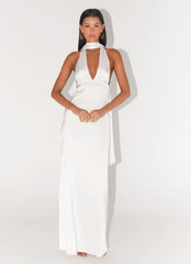 Alicia Satin Halter Maxi Dress White