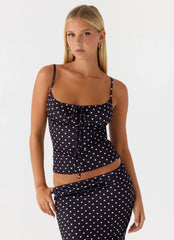 Bending My Rules Top Black Polkadot