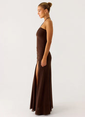 Callie Ruched Maxi Dress Chocolate
