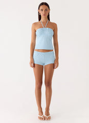 Bonita Button Top Pale Blue