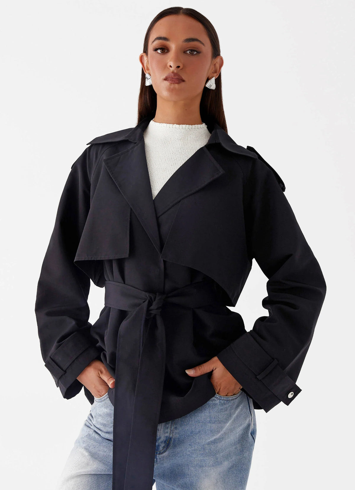 Ace Of Spades Cropped Trench Coat Black