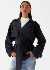 Ace Of Spades Cropped Trench Coat Black