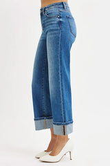 Hazel Blues® | RISEN Mid Rise Crop Straight Cuffed Jeans