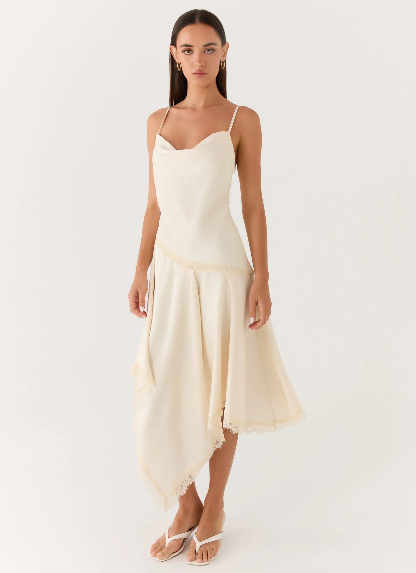 Cleosa Asymmetrical Midi Dress Ivory