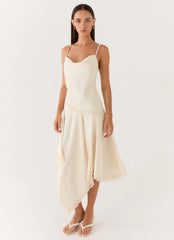 Cleosa Asymmetrical Midi Dress Ivory